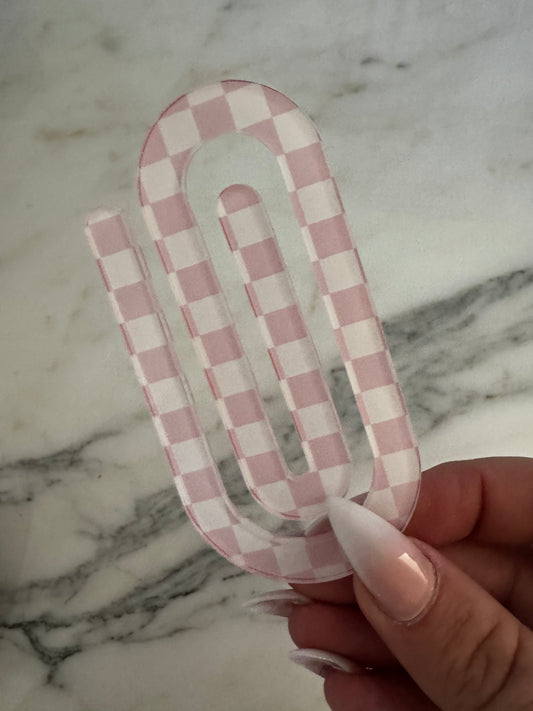 pink checkered jumbo paper clip