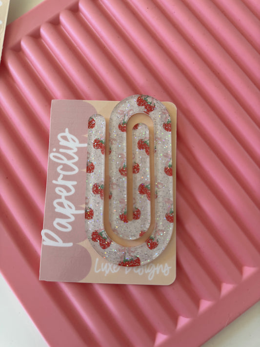 Glitter strawberry and bows jumbo paper clip