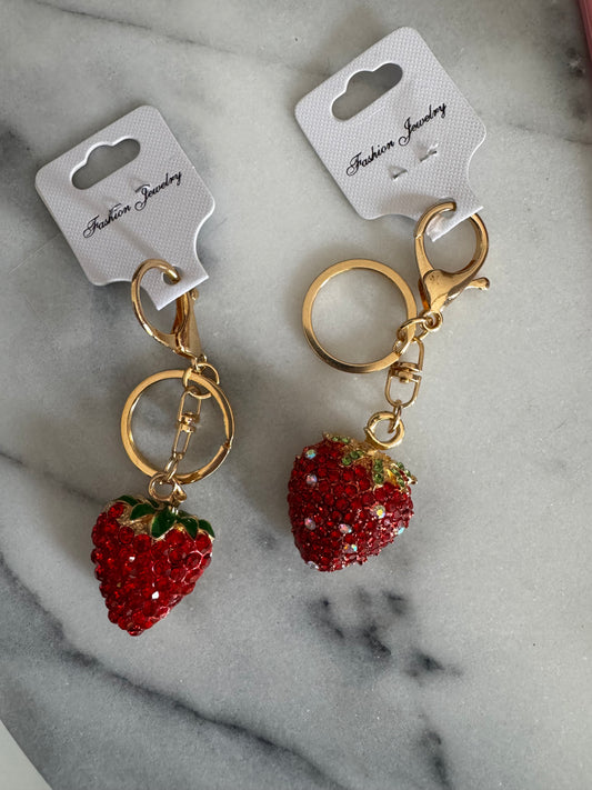 strawberries bling keychain