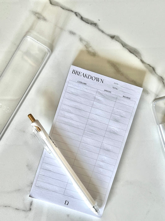 Budget breakdown sticky notebook