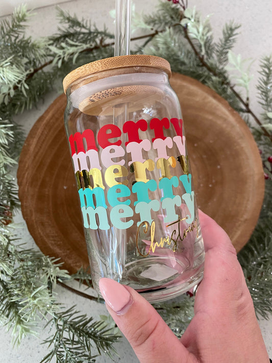 Merry Iced Coffee Glass