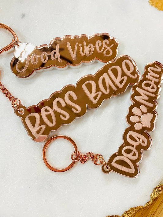 Acrylic Keychain, boss babe Keychain, Dog mom Keychain,