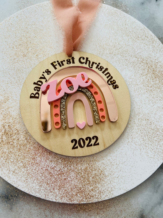 Rainbow boho baby’s first Ornament