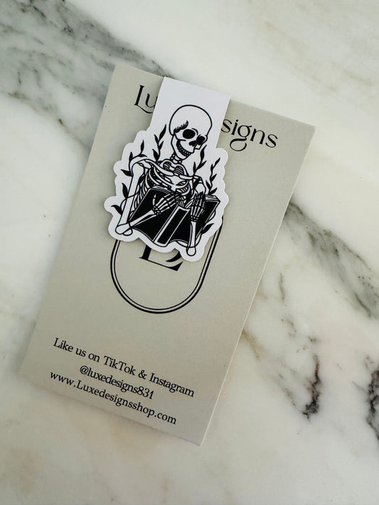 Magnetic reading skeleton bookmark