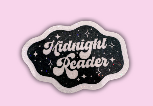 Midnight Reader glitter sticker