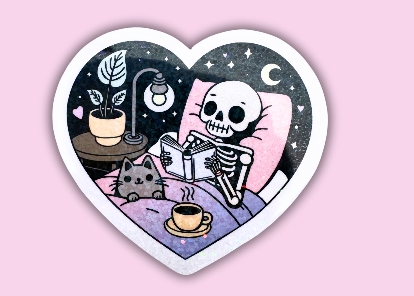 Skeleton Cat Vinyl Glitter Sticker