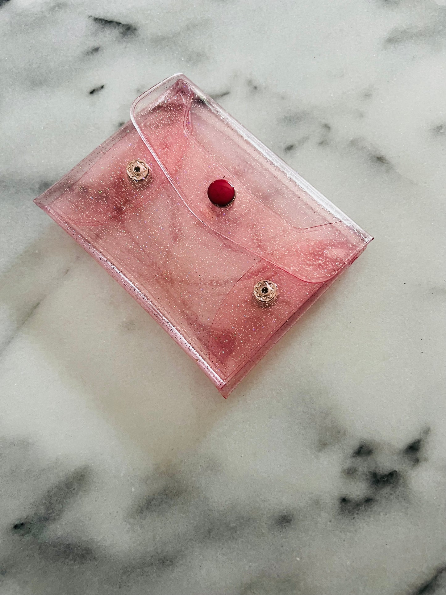 Mini pink glitter Plastic Snap Envelope Pouch