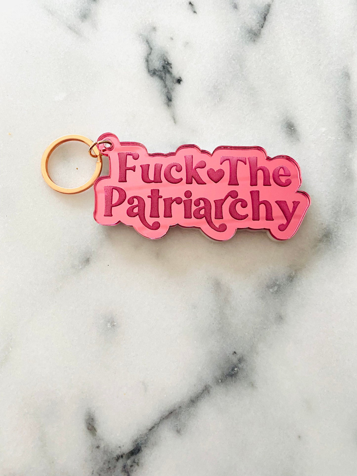 Engraved Fuck the patriarchy motel keychain