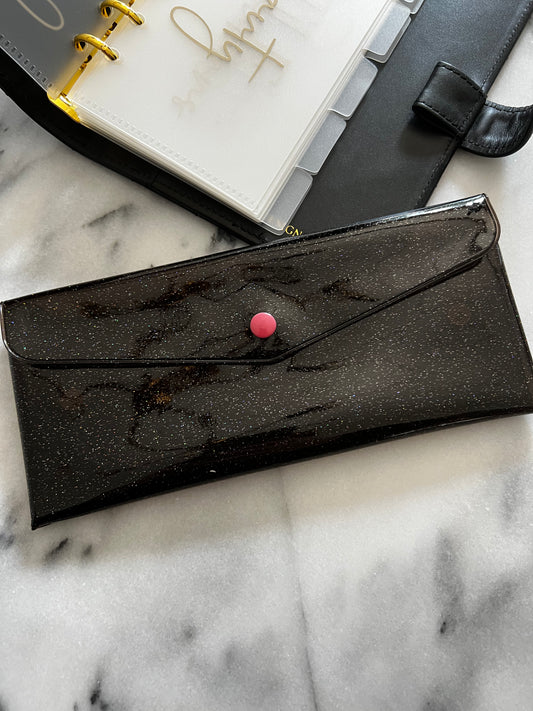 Black glitter Plastic Snap Envelope Pouch