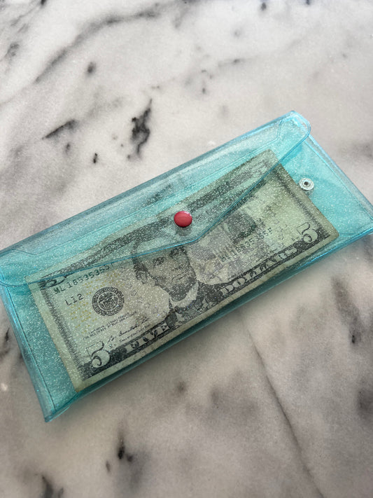 Blue glitter Plastic Snap Envelope Pouch